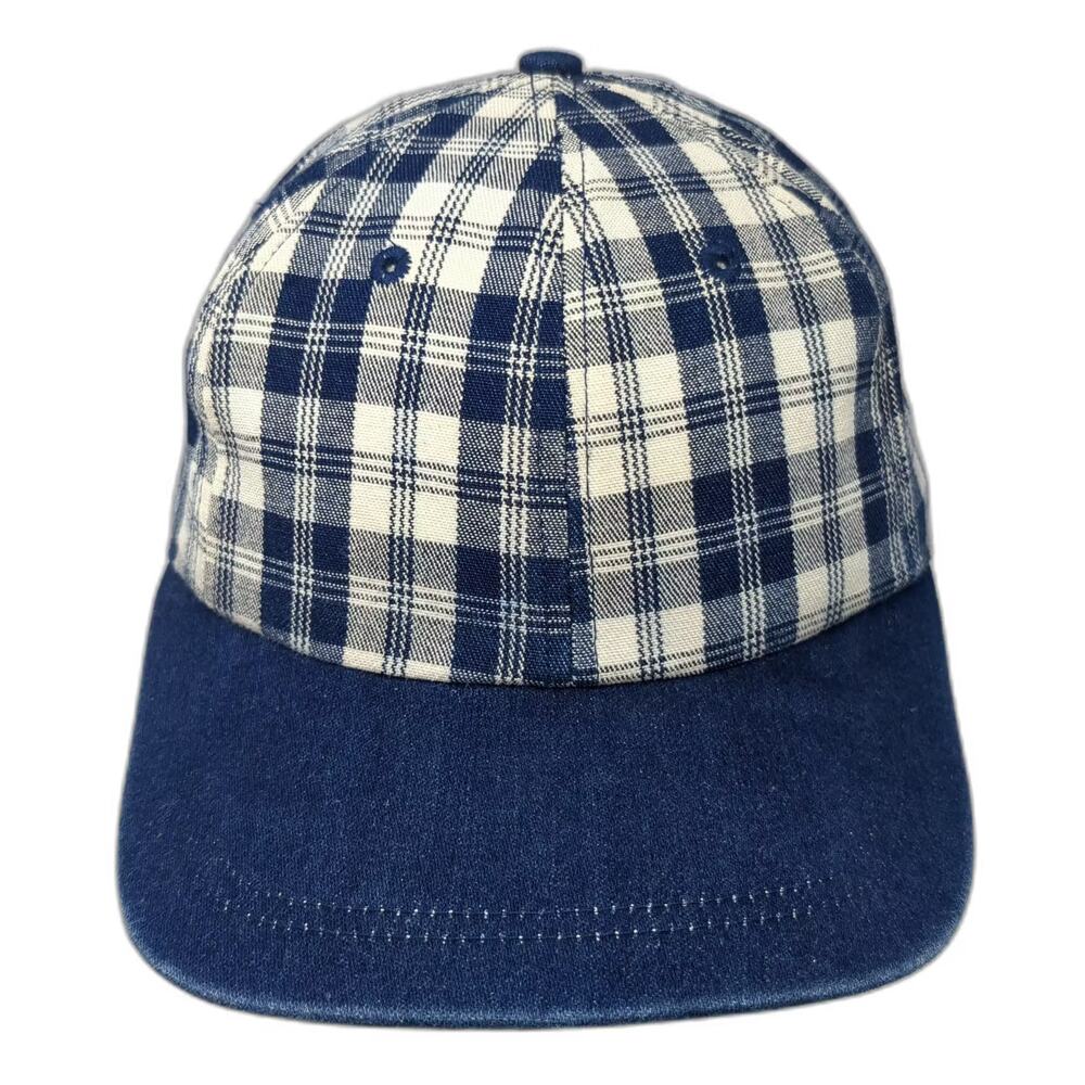 Daystone Baseball Cap Blue White Plaid Pattern Hat One Size Adjustable Slideback